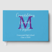 Graduation Monogram Sky Blue Purple White Sign-In ゲストブック (正面)