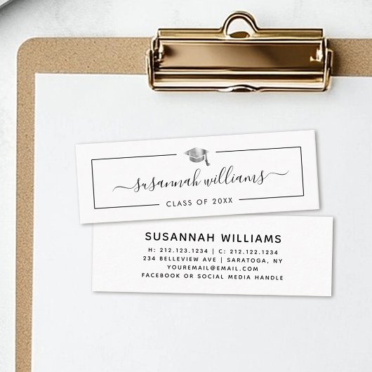 Graduation Name Card Modern Script Silver Cap コーリングカード