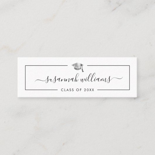 Graduation Name Card Modern Script Silver Cap コーリングカード (正面)
