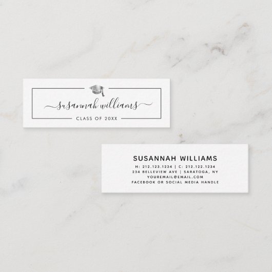 Graduation Name Card Modern Script Silver Cap コーリングカード (正面/裏面)