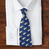 Graduation Navy Blue Gold Foil Cap Icon Pattern ネクタイ