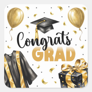 Graduation Neutral Black Gold High School College スクエアシール