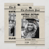 Graduation Newspaper “Extra Extra” B&W Photo 招待状 (正面/裏面)