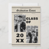 Graduation Newspaper She Did It B&W Photo 招待状 (裏面)