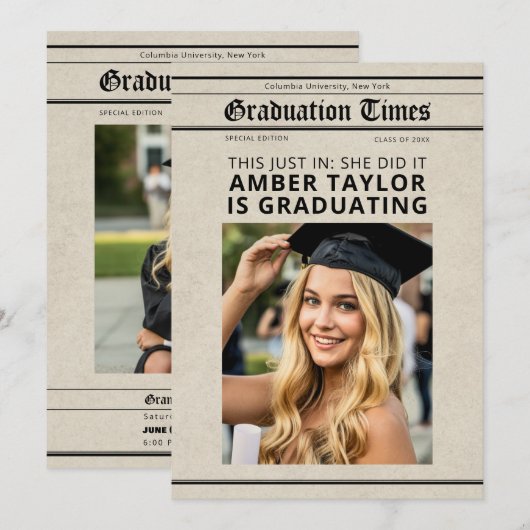 Graduation Newspaper “This Just In” Photo 招待状 (正面/裏面)