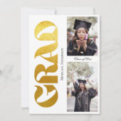 Graduation Party 2 Photo Black and Gold Typography 招待状 (正面)