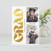 Graduation Party 2 Photo Black and Gold Typography 招待状 (スタンド正面)