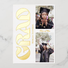 Graduation Party 2 Photo Black and Gold Typography 箔招待状