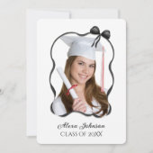Graduation Party Black Bow And Ribbon Frame 招待状 (正面)