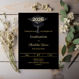 Graduation party black gold class of 2026 luxury 箔招待状