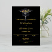 Graduation party black gold class of 2026 luxury 箔招待状 (立ち正面)