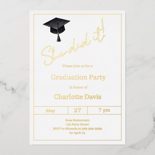 Graduation party black gold  luxury She did it 箔招待状 (正面)