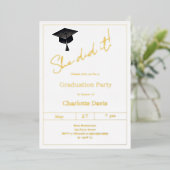 Graduation party black gold  luxury She did it 箔招待状 (立ち正面)