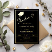 Graduation party black gold luxury She did it 箔招待状