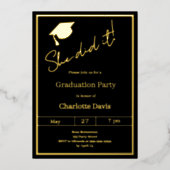 Graduation party black gold luxury She did it 箔招待状 (正面)