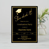 Graduation party black gold luxury She did it 箔招待状 (立ち正面)