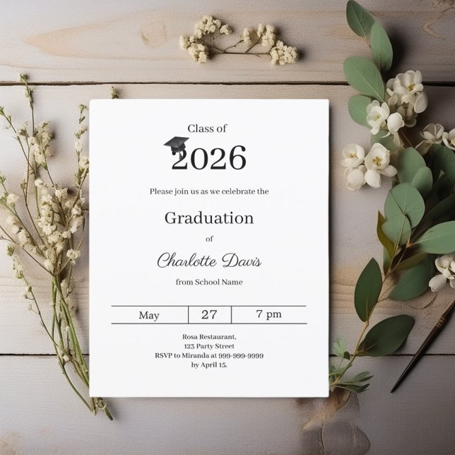 Graduation party black white class 2026 invitation (クリエイターアップロード済み)