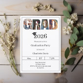 Graduation party black white grad photo 招待状