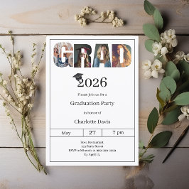 Graduation party black white grad photo 招待状