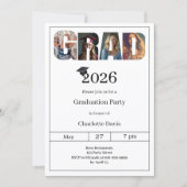 Graduation party black white grad photo 招待状 (正面)