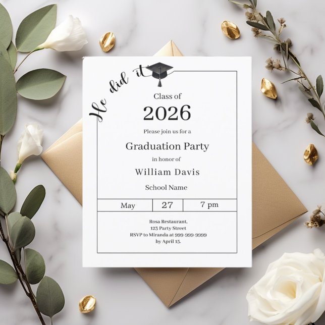 Graduation party black white He did it invitation (クリエイターアップロード済み)