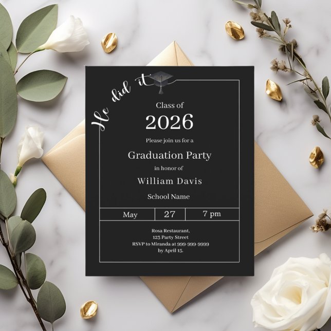 Graduation party black white He did it invitation (クリエイターアップロード済み)