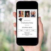 Graduation party black white photo 招待状