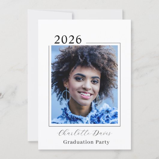 Graduation party black white photo class of 2026 招待状 (正面)