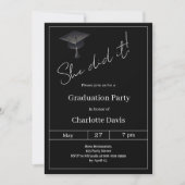 Graduation party black white She did it 招待状 (正面)