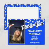 Graduation Party Blue and White Personalize Photo サンキューカード (正面/裏面)