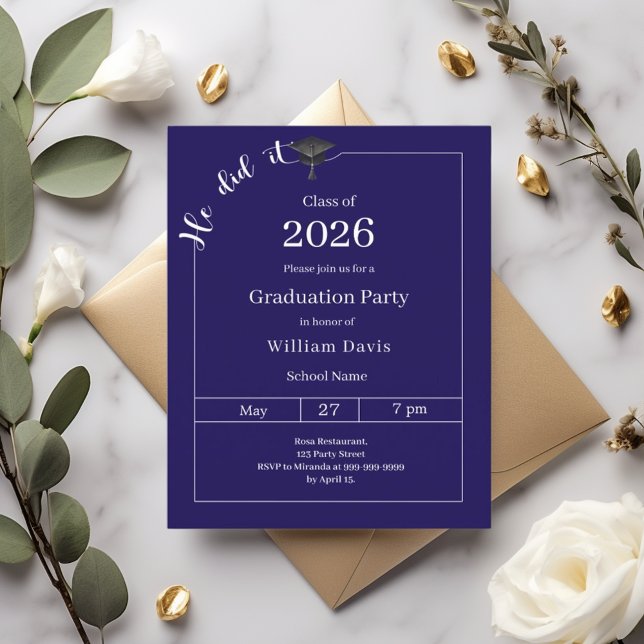Graduation party blue white He did it invitation (クリエイターアップロード済み)