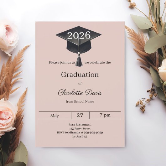 Graduation party blush pink class of 2026 招待状