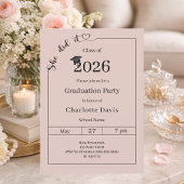 Graduation party blush pink neutral She did it 招待状