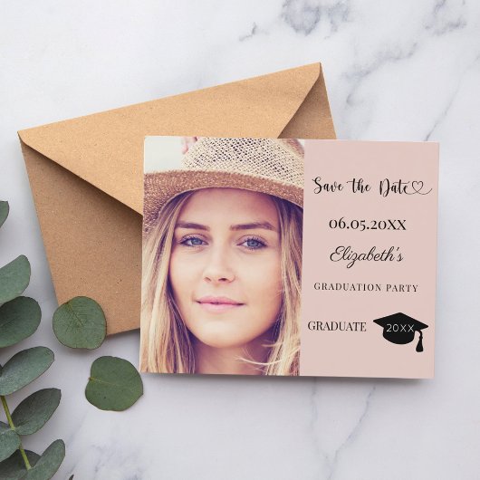 Graduation Party blush pink Save the Date card
