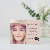 Graduation Party blush pink Save the Date card (スタンド正面)