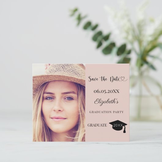 Graduation Party blush pink Save the Date card (スタンド正面)