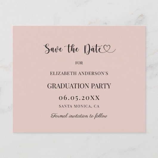 Graduation Party blush pink Save the Date card (裏面)
