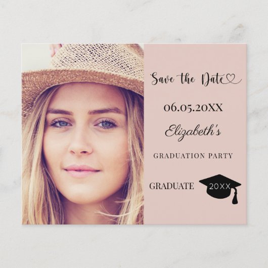 Graduation Party blush pink Save the Date card (正面)