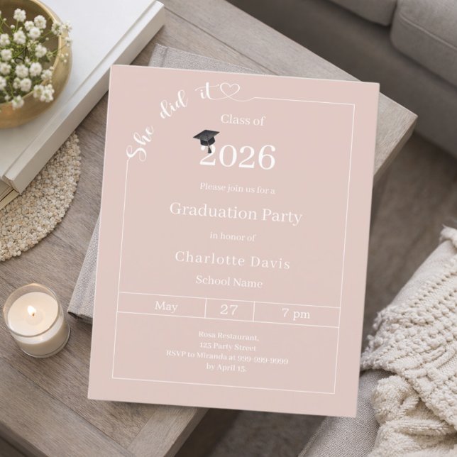 Graduation party blush pink She did it invitation (クリエイターアップロード済み)