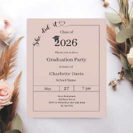 Graduation party blush pink She did it invitation