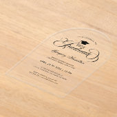 Graduation Party Elegant Black Script Typography アクリル招待状 (レイダウン)