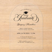 Graduation Party Elegant Black Script Typography アクリル招待状 (正面)