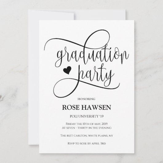 Graduation Party Flat Invitation, Size: 5" x 7" 招待状 (正面)