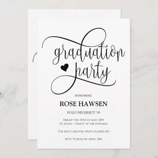 Graduation Party Flat Invitation, Size: 5" x 7" 招待状 (正面/裏面)
