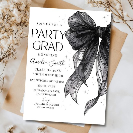 Graduation Party Invitation Black Bow Graduation A 招待状
