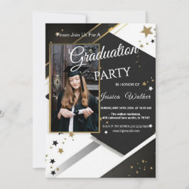 Graduation Party Invitation Black Gold Photo 招待状
