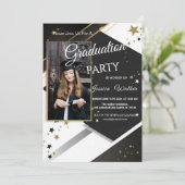 Graduation Party Invitation Black Gold Photo 招待状 (スタンド正面)