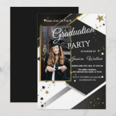 Graduation Party Invitation Black Gold Photo 招待状 (正面/裏面)