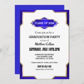 Graduation Party Invitation blue Retro Inspired  招待状 (正面/裏面)