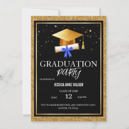 Graduation Party Invitation Elegant Gold Editable 招待状